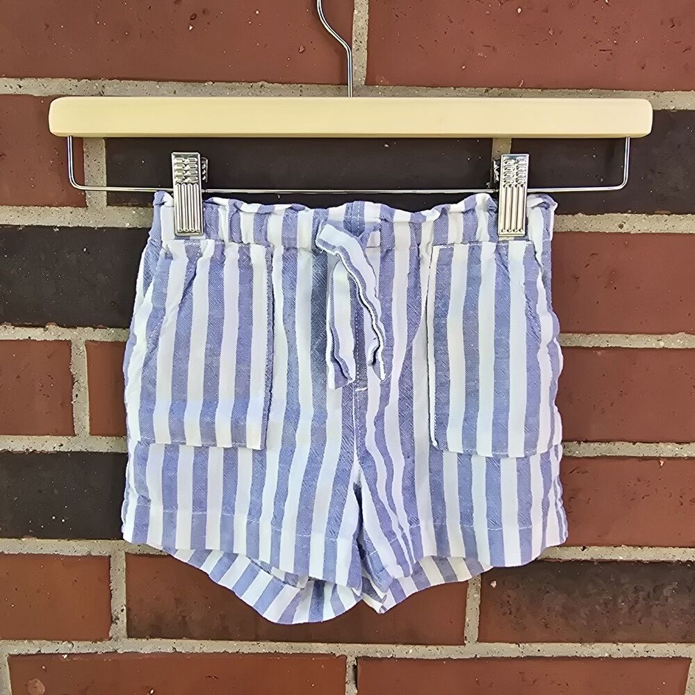 Gap Baby Girls Linen Pull On Shorts White Blue Stripe Size 5 NWOT